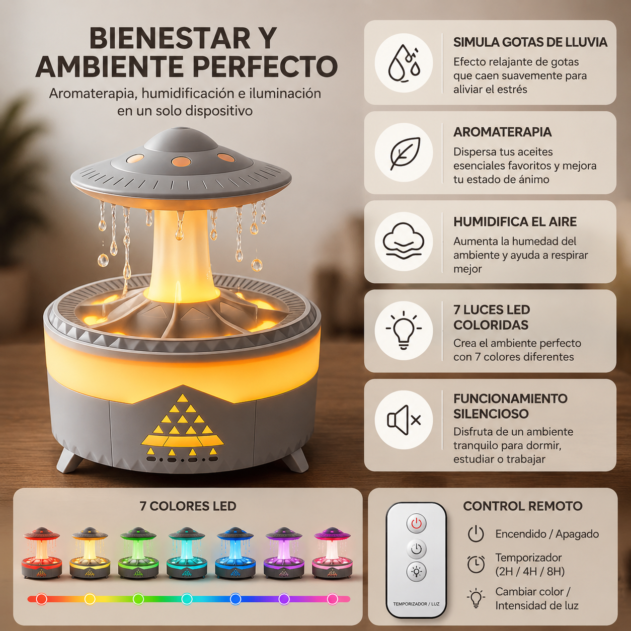 Difusor de Lluvia y Aromaterapia
